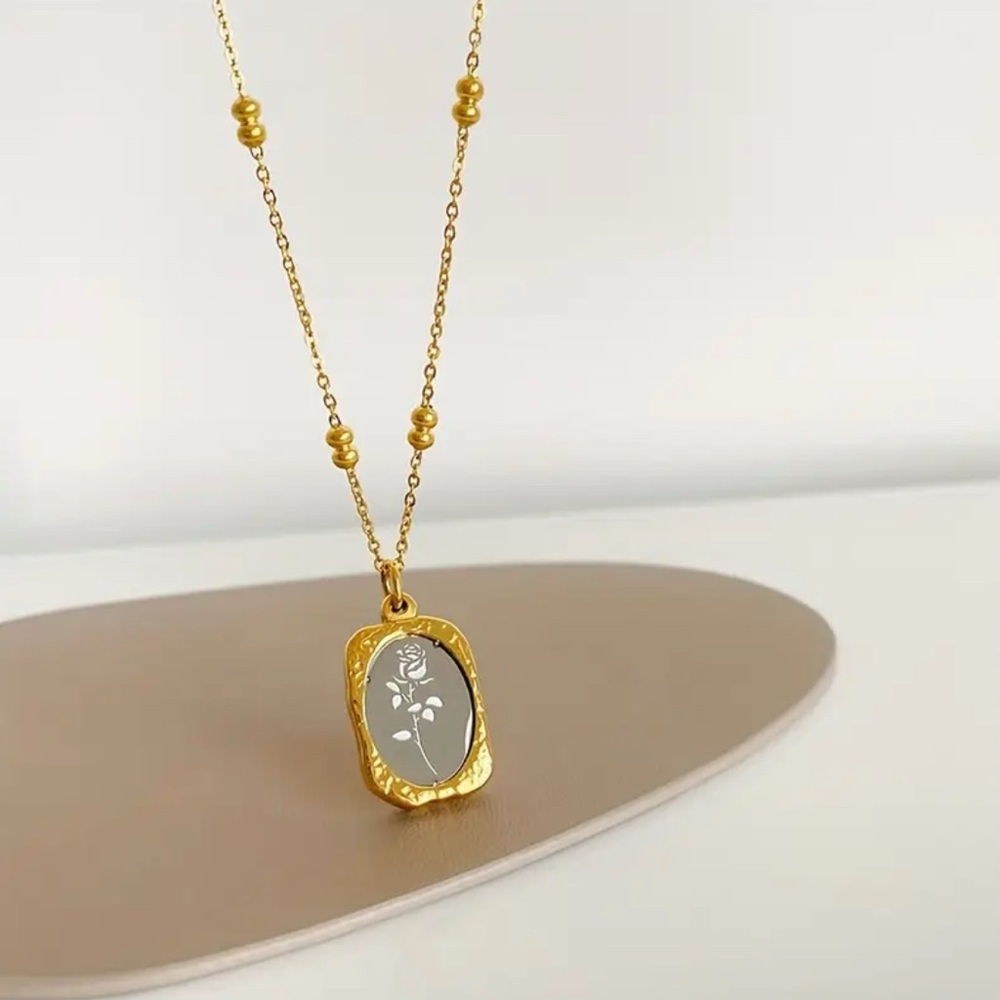 Gold Rose Pendant Necklace with Delicate Chain